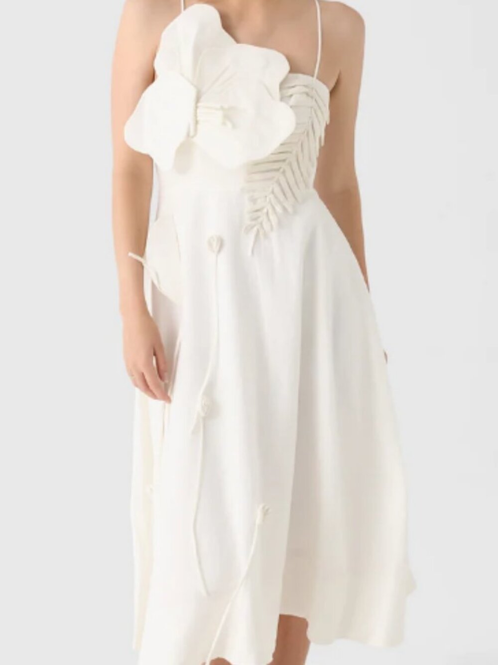 FARM Rio Garden Off White 3D Flower Linen Midi Dress SZ L NWT *Flaw*